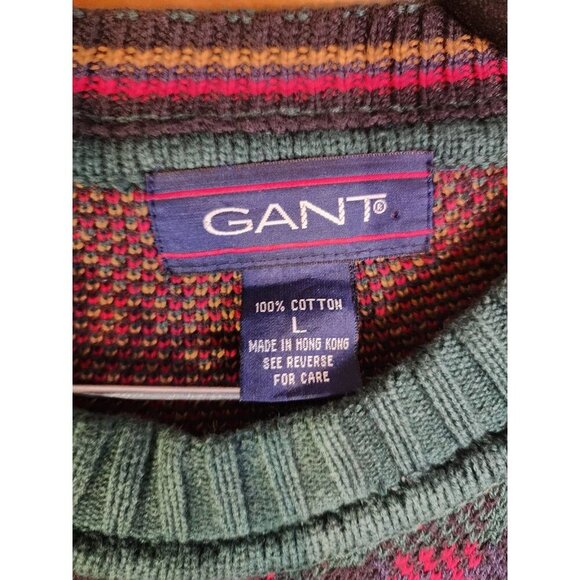 Vintage Gant Size Large Red Green Plaid Cotton Heavy Crew Sweater - Picture 3 of 9